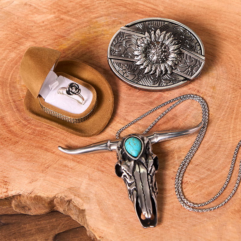 Sunflower DIY Hidden Knife Belt Buckle With Longhorn Pendant Bundle Set