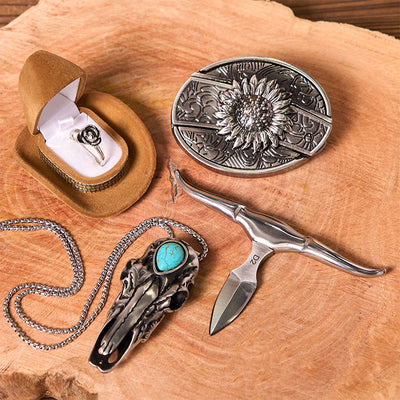 Sunflower DIY Hidden Knife Belt Buckle With Longhorn Pendant Bundle Set