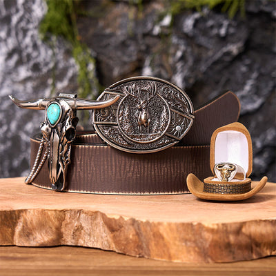 Forest Deer DIY Hidden Knife Belt Buckle With Bull Ring Bundle Set