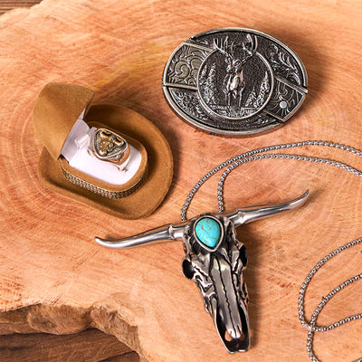 Forest Deer DIY Hidden Knife Belt Buckle With Bull Ring Bundle Set