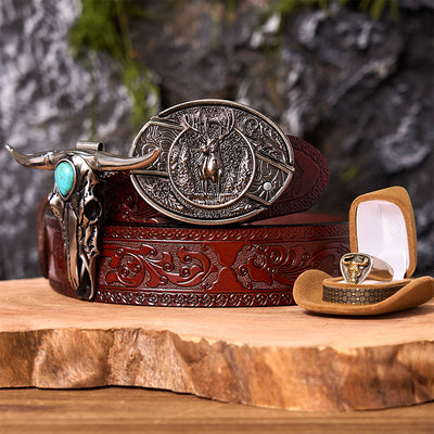 Forest Deer DIY Hidden Knife Belt Buckle With Bull Ring Bundle Set