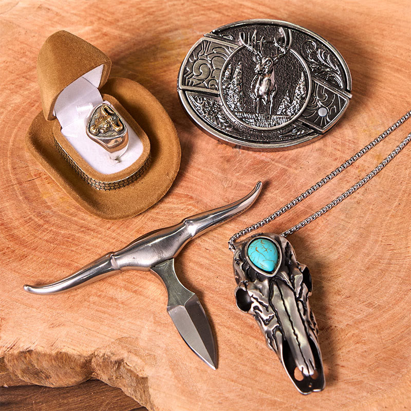 Forest Deer DIY Hidden Knife Belt Buckle With Bull Ring Bundle Set