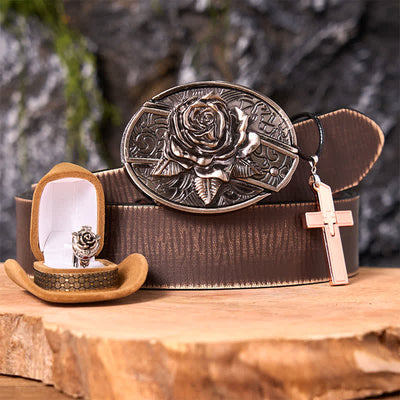 Rose Theme DIY Hidden Knife Belt Buckle Cross Pendant Rose Ring Bundle Set