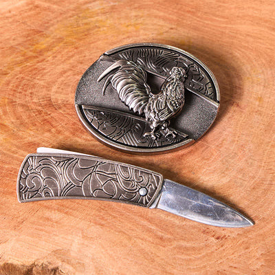 Funny Cock DIY Hidden Knife Belt Buckle Cross Pendant Rose Ring Bundle Set