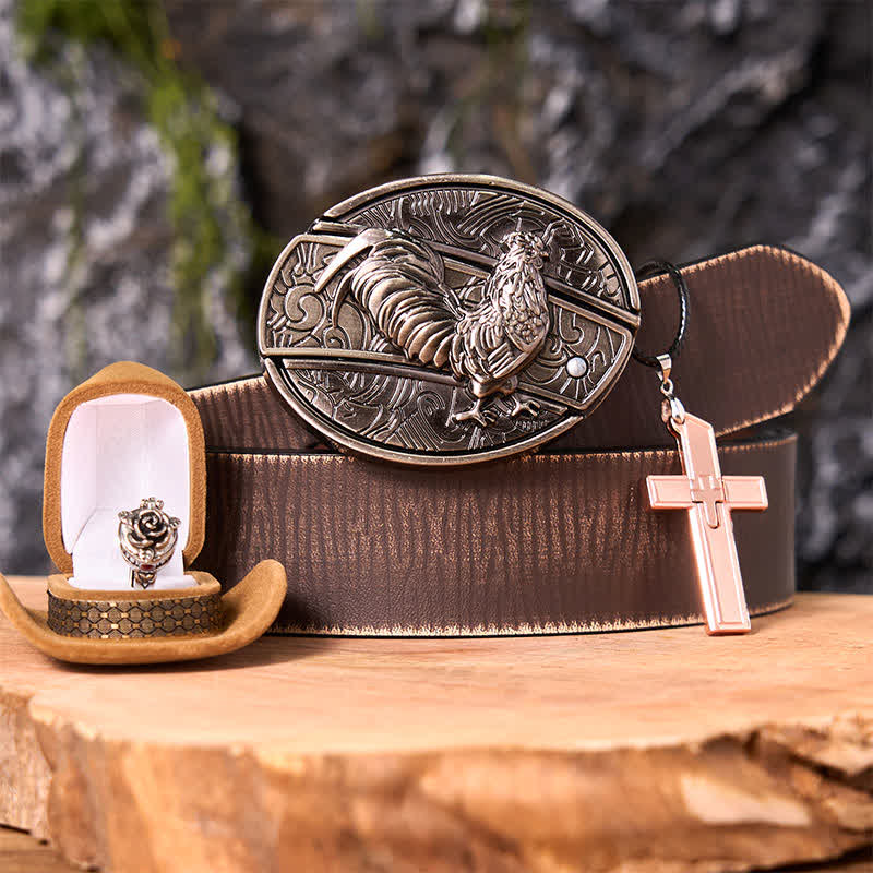 Funny Cock DIY Hidden Knife Belt Buckle Cross Pendant Rose Ring Bundle Set