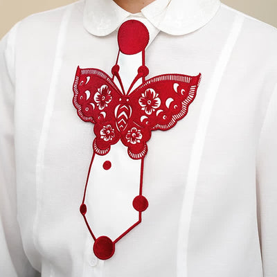 Women's Butterfly Embroidery Zipper Necktie