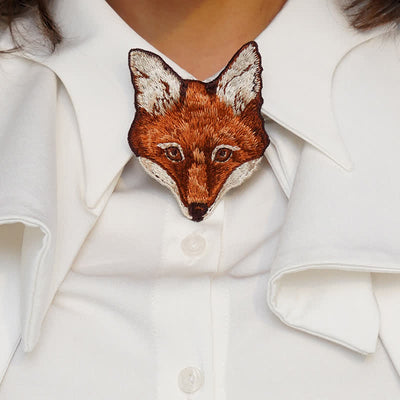 Women's Fox Head Embroidered Short Zipper Necktie