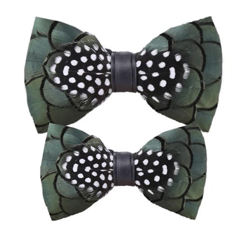 Kid's Chic Dark Green Feather Bow Tie with Lapel Pin
