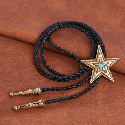 Vintage Natural Stone Star Pendant Necklace Bolo Tie