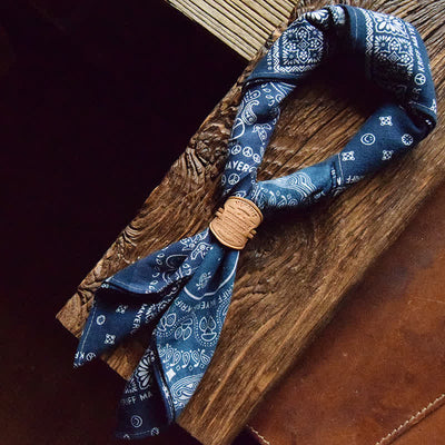 Blue Patchwork Square Scarf with Leather Scarf Buckle