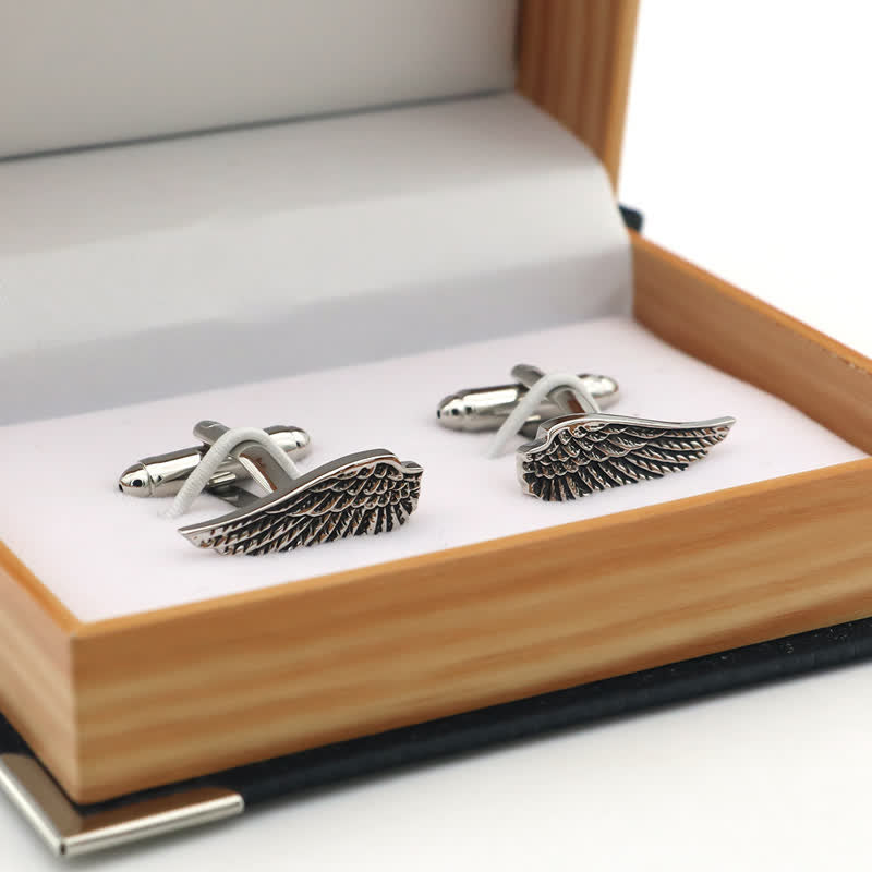 Men's Black & Silver Angel Wings Cufflinks