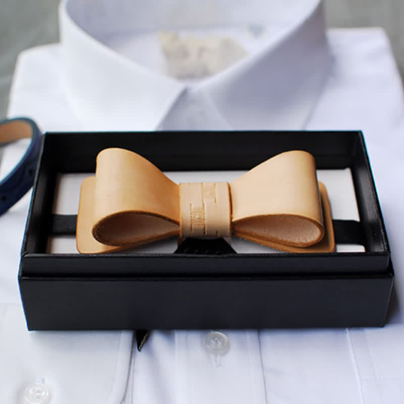 Men's Light Brown Handmade Leather Bow Tie