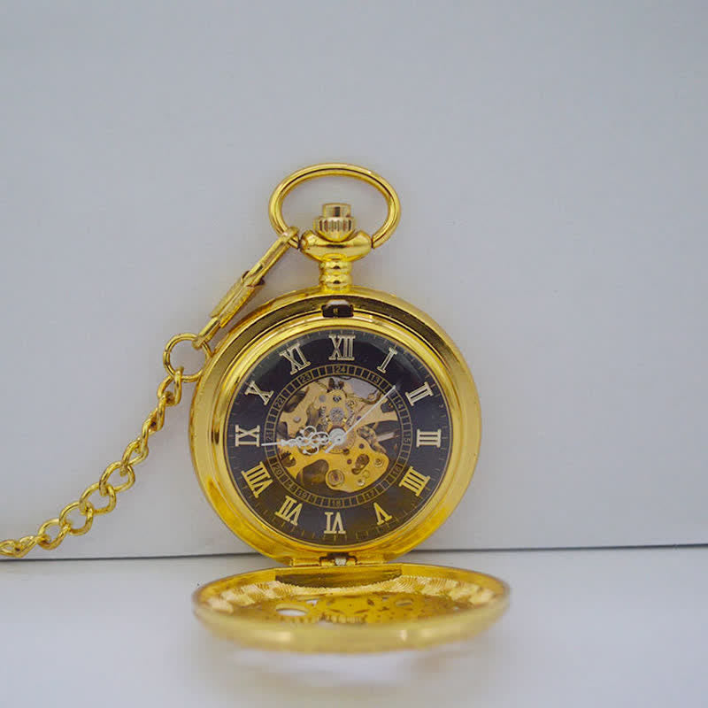 Steampunk Gears Roman Numerals Mechanical Pocket Watch