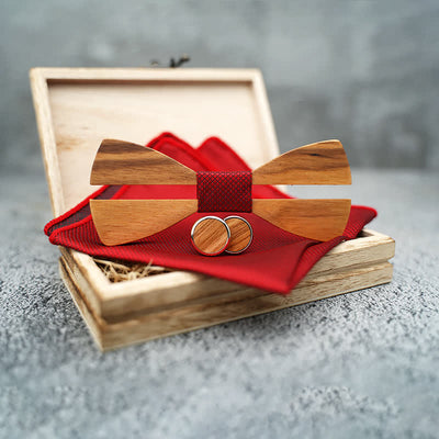 3Pcs Men's Funny Hollow Moustach Wooden Bow Tie Set