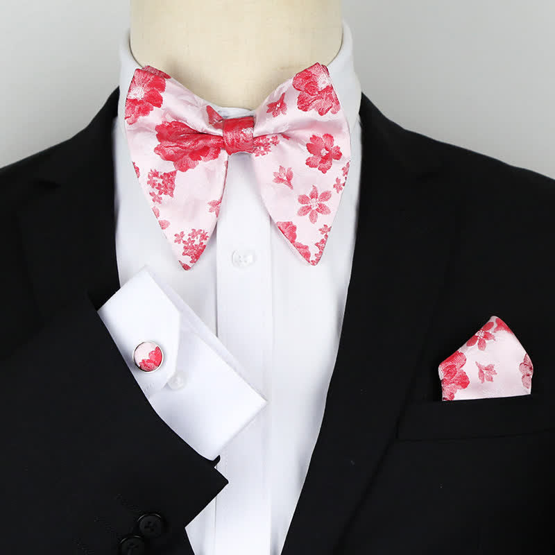 3Pcs Men's Oversized Pointed Paisley Floral Bow Tie Set