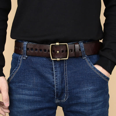 Unique Solid Brass Pin Buckle Leather Belt