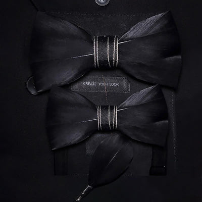 Kid's Black Noble Feather Bow Tie with Lapel Pin