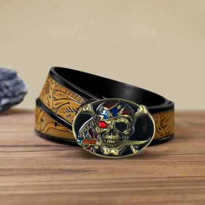 Men's DIY Pirate Skull Buckle Leather Belt