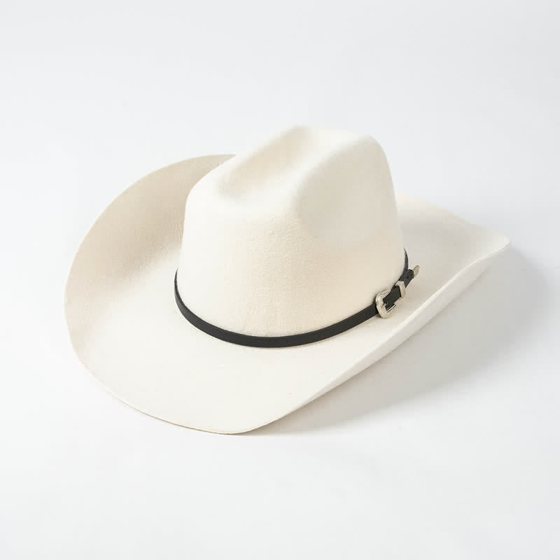 Various Solid Colors Black Leather Strap Cowboy Hat