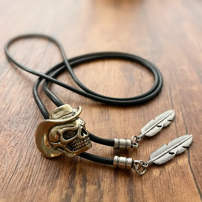 Bronze Skull With Cowboy Hat Bolo Tie