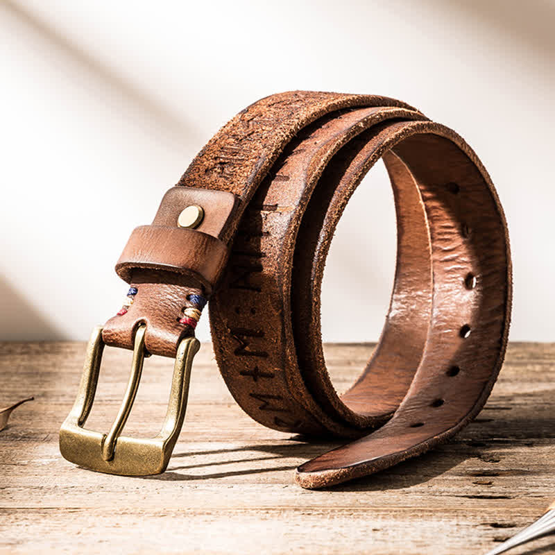 Retro Carved Letter Casual Workwear Leather Belt