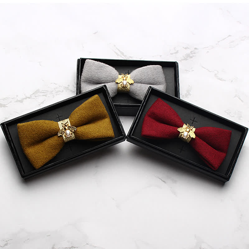 Men's Golden Bee Textured Wool Bow Tie