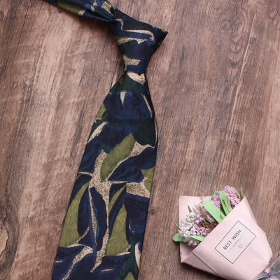 Men's Novelty Navy Green Personality Pattern Necktie