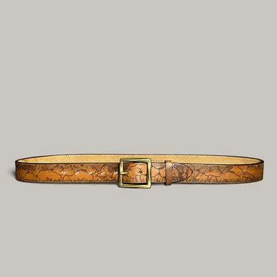 Distressed Cracked Embossed Pattern Strap Leather Belt