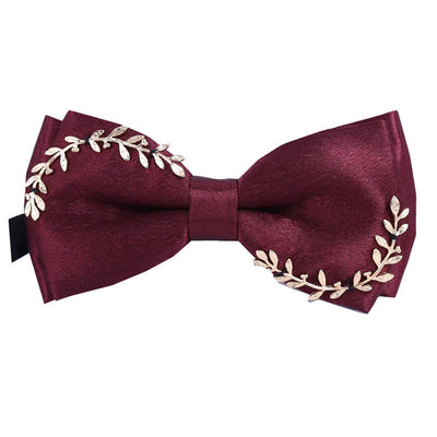 Men's Gold Applique Metal Leaf Decoration Bow Tie