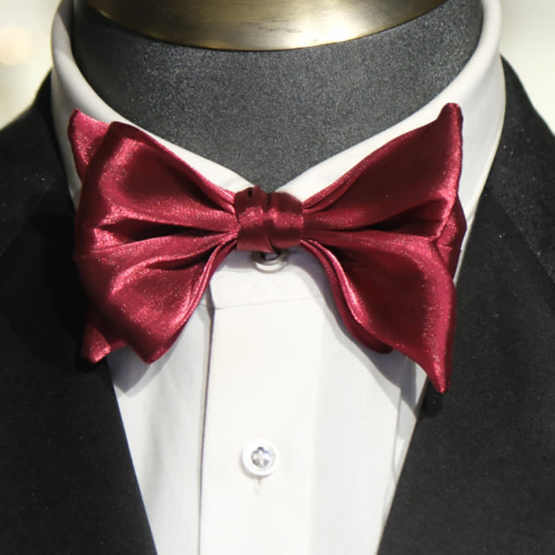 Men's Wine Red Shiny Fish Tail Shape Bow Tie