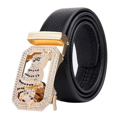 Men's Golden Animal Automatic Buckle Leather Belt