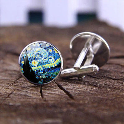 Men's Art Oil Painting Glass Dome Cufflinks