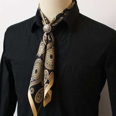 Black & Gold Luxury Paisley Square Scarf with Scarf Buckle