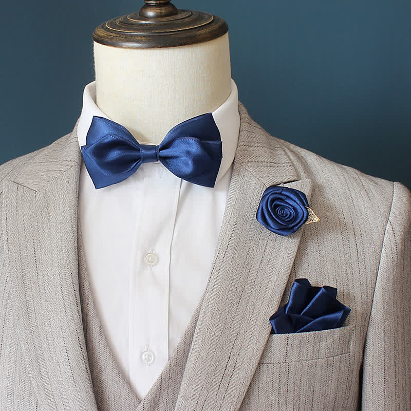 3Pcs Men's Wedding Grooms Rose Corsage Bow Tie Set