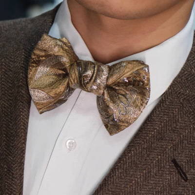 Men's Luxury Champagne Fishtail Oversized Bow Tie