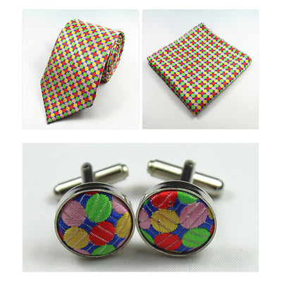 3Pcs Men's Funny Colorful Polka Dots Necktie Set