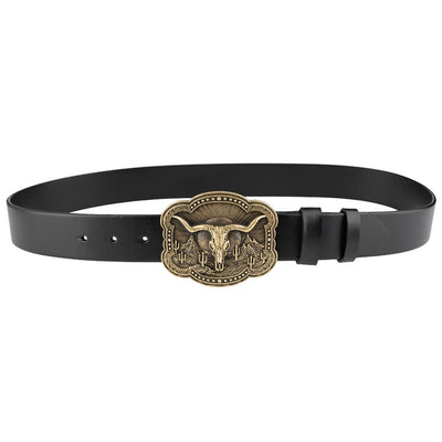Rodeo Bronze Longhorn Bull Head Leather Belt