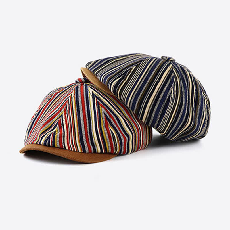 Unique Artist-Inspired Striped Octagonal Beret Hat