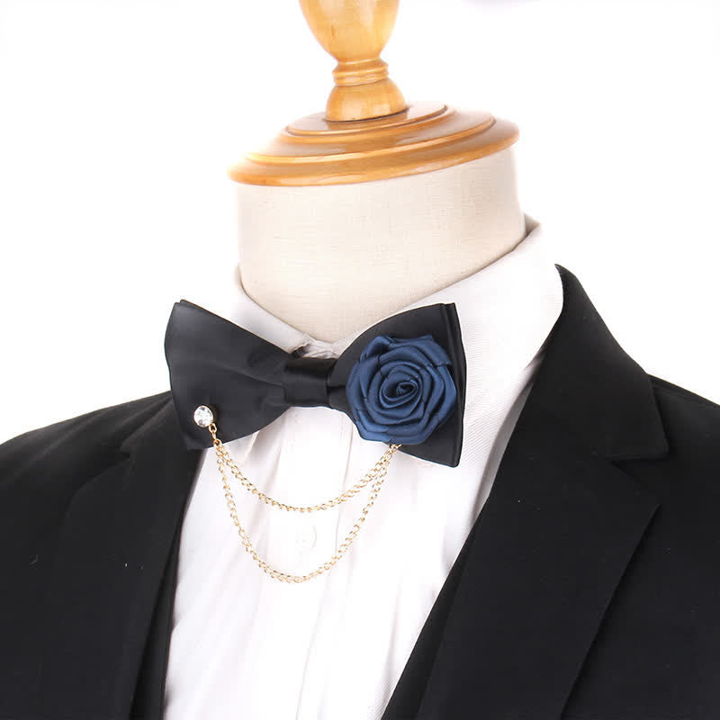 Men's Elegant Rose Golden Chain Decoration Bow Tie