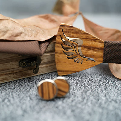 3Pcs Men's Hollow Angle Wings Wooden Bow Tie Set