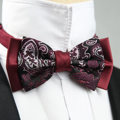 Men's Paisley Floral Double Layers Groomsmen Bow Tie