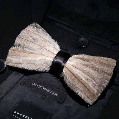 Brown & Gray Peace Feather Bow Tie with Lapel Pin