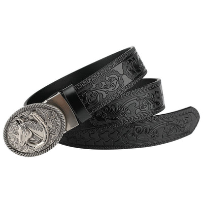 Men's Horse Automatic Buckle Vintage Western Style Leather Belt