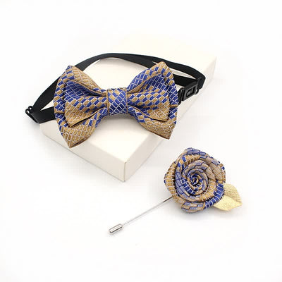 2Pcs Kid's Handmade Vintage Plaid Corsage Bow Tie Set