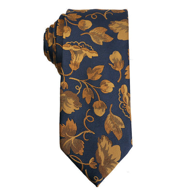 Men's Gold Morning Glories Navy Blue Necktie
