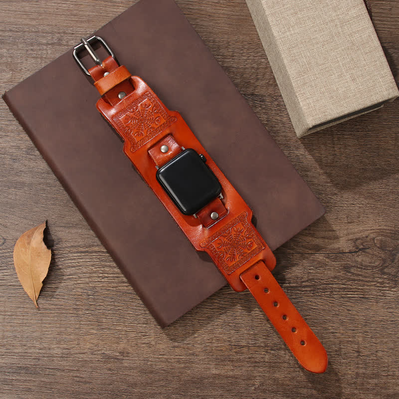 Relief Viking Compass Totem Leather Watch Band