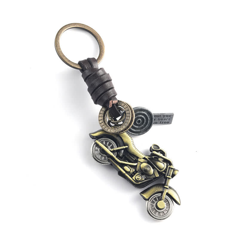 Retro 3D Motorcycle Pendant Leather Keychain