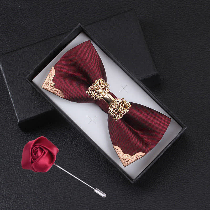 2Pcs Men's Golden Metal Butterfly Fashion Bow Tie Set