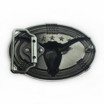 Men's DIY Retro Five Stars Bull Head Buckle Leather Belt