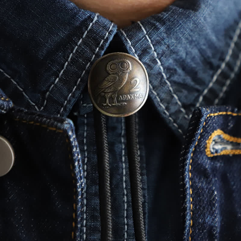 Night Owl Animal Bird Coin Bolo Tie